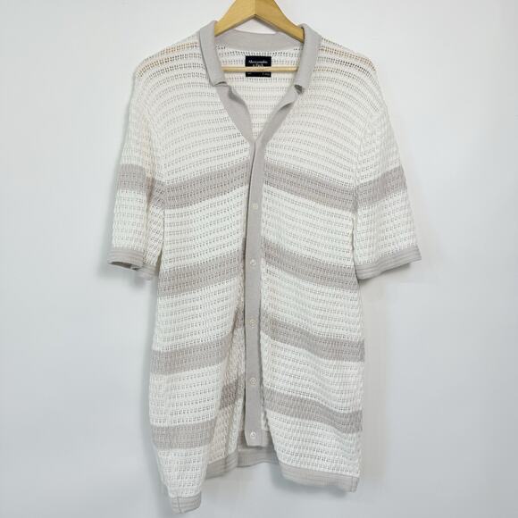 Abercrombie Fitch Open Knit Button Up Sweater Womens XL Tall Ivory Beige Striped - Picture 1 of 7